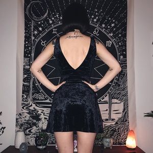 Witchy Black Velvet Mod Fit & Flare Babydoll Dress